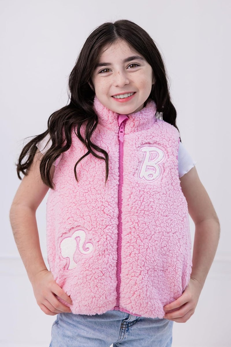 Barbie Girls Faux Shearling Zip Up Jacket Vest Little Kid to Big Kid Sizes (4-14-16) - Image 2